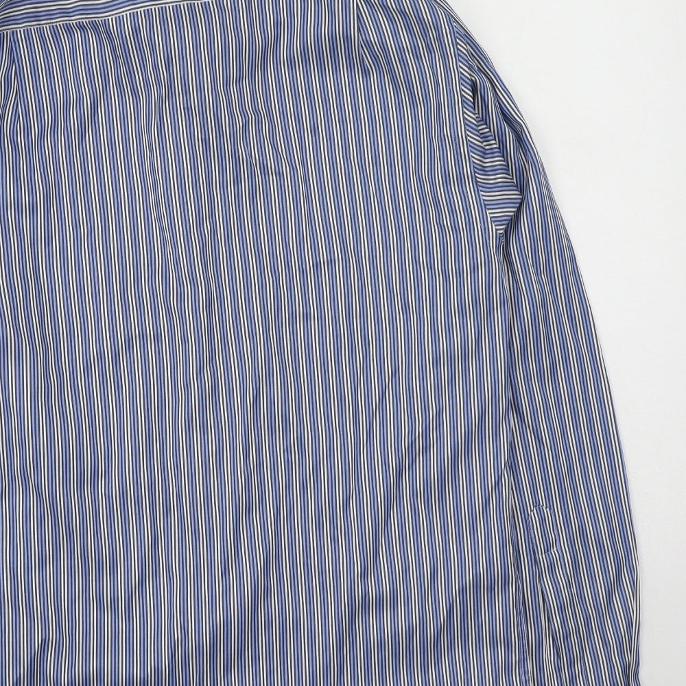 Daniel Grahame  Mens Blue Striped Polyester  Button-Up Size M Collared
