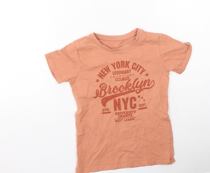 Dunnes Stores Boys Orange  Cotton Basic Casual Size 4-5 Years Round Neck