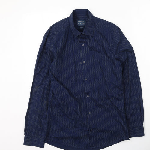 F&F Mens Blue Polka Dot Cotton  Button-Up Size S Collared