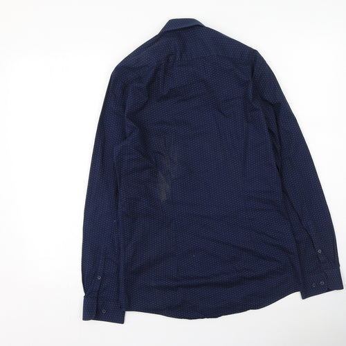 F&F Mens Blue Polka Dot Cotton  Button-Up Size S Collared