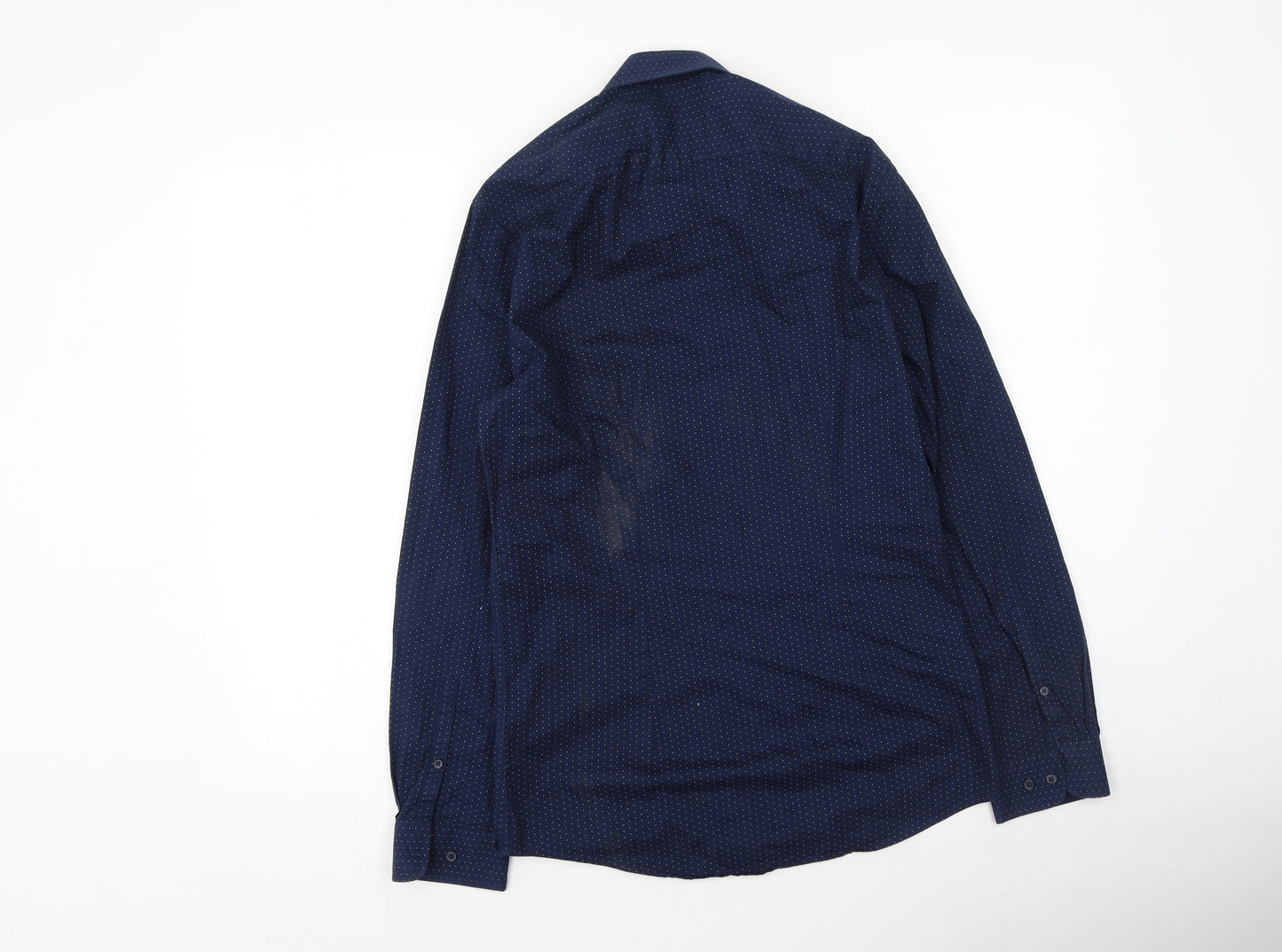 F&F Mens Blue Polka Dot Cotton  Button-Up Size S Collared