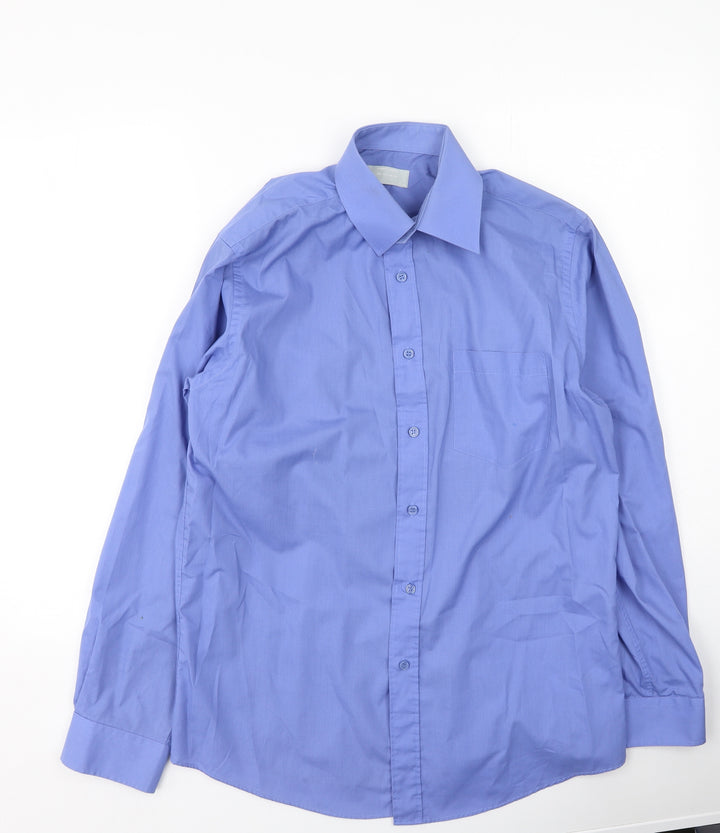 Dunnes Stores Mens Blue Cotton Button-Up Size 38 Collared