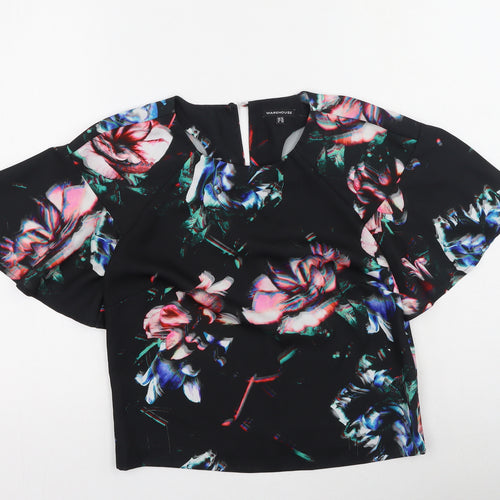 Warehouse Womens Multicoloured Floral Polyester Basic Blouse Size 10 Round Neck