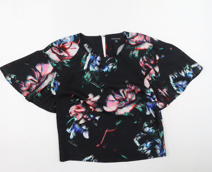 Warehouse Womens Multicoloured Floral Polyester Basic Blouse Size 10 Round Neck
