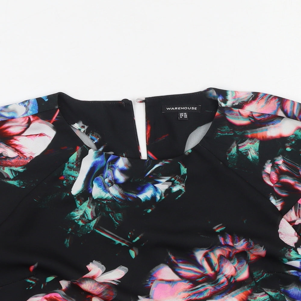 Warehouse Womens Multicoloured Floral Polyester Basic Blouse Size 10 Round Neck