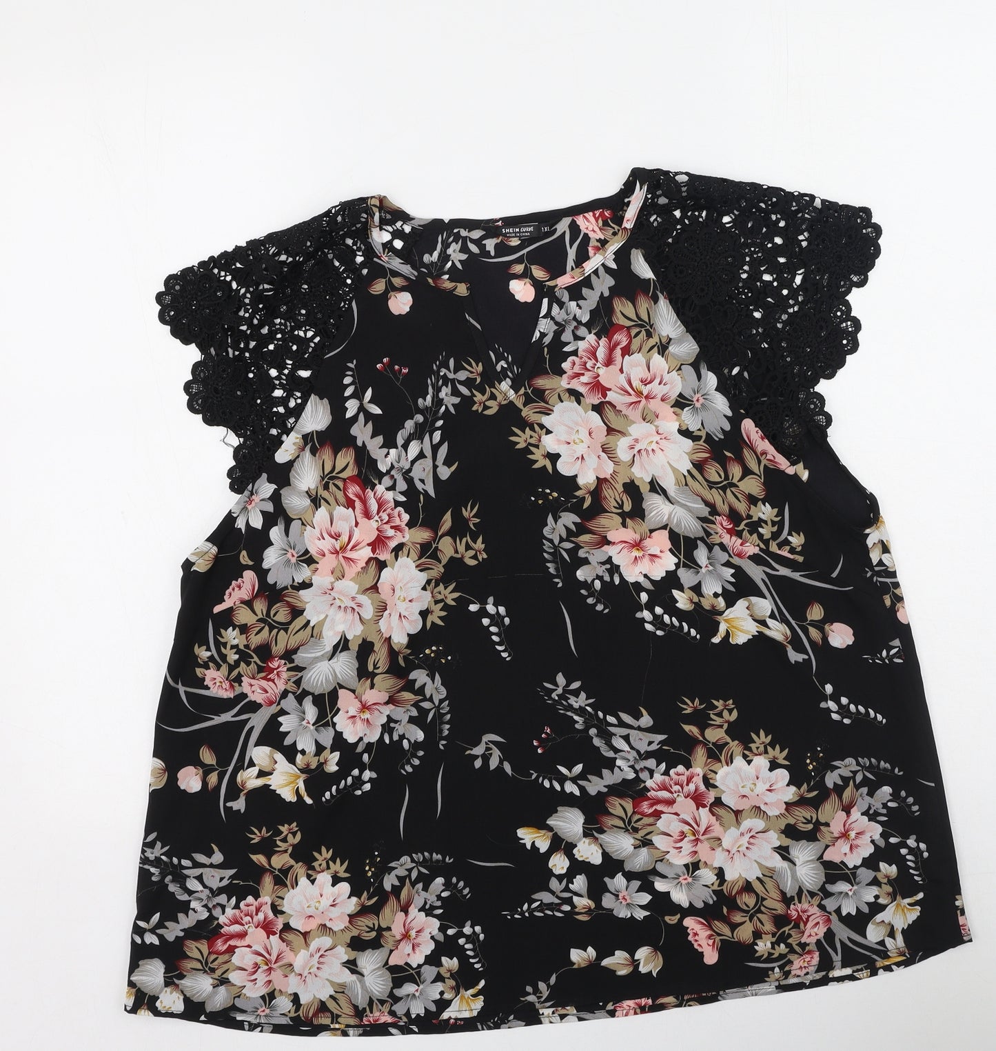 SheIn Womens Multicoloured Floral Polyester Basic Blouse Size XL V-Neck