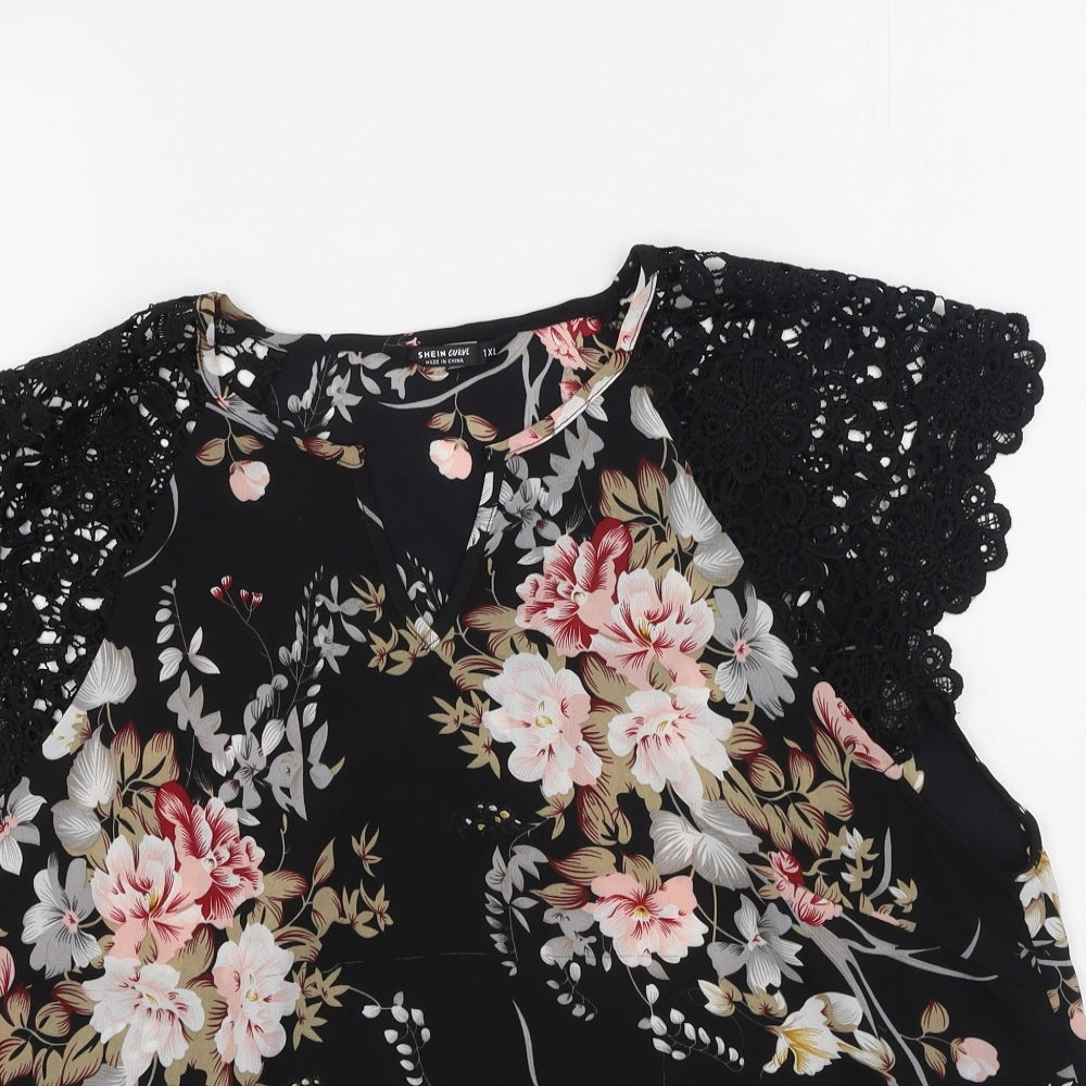 SheIn Womens Multicoloured Floral Polyester Basic Blouse Size XL V-Neck