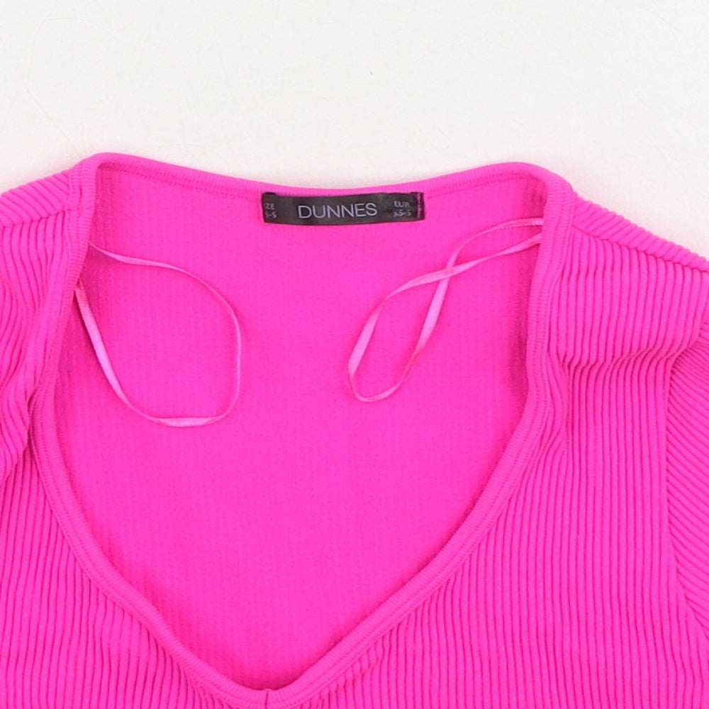 Dunnes Stores Womens Pink  Polyamide Basic T-Shirt Size XS V-Neck