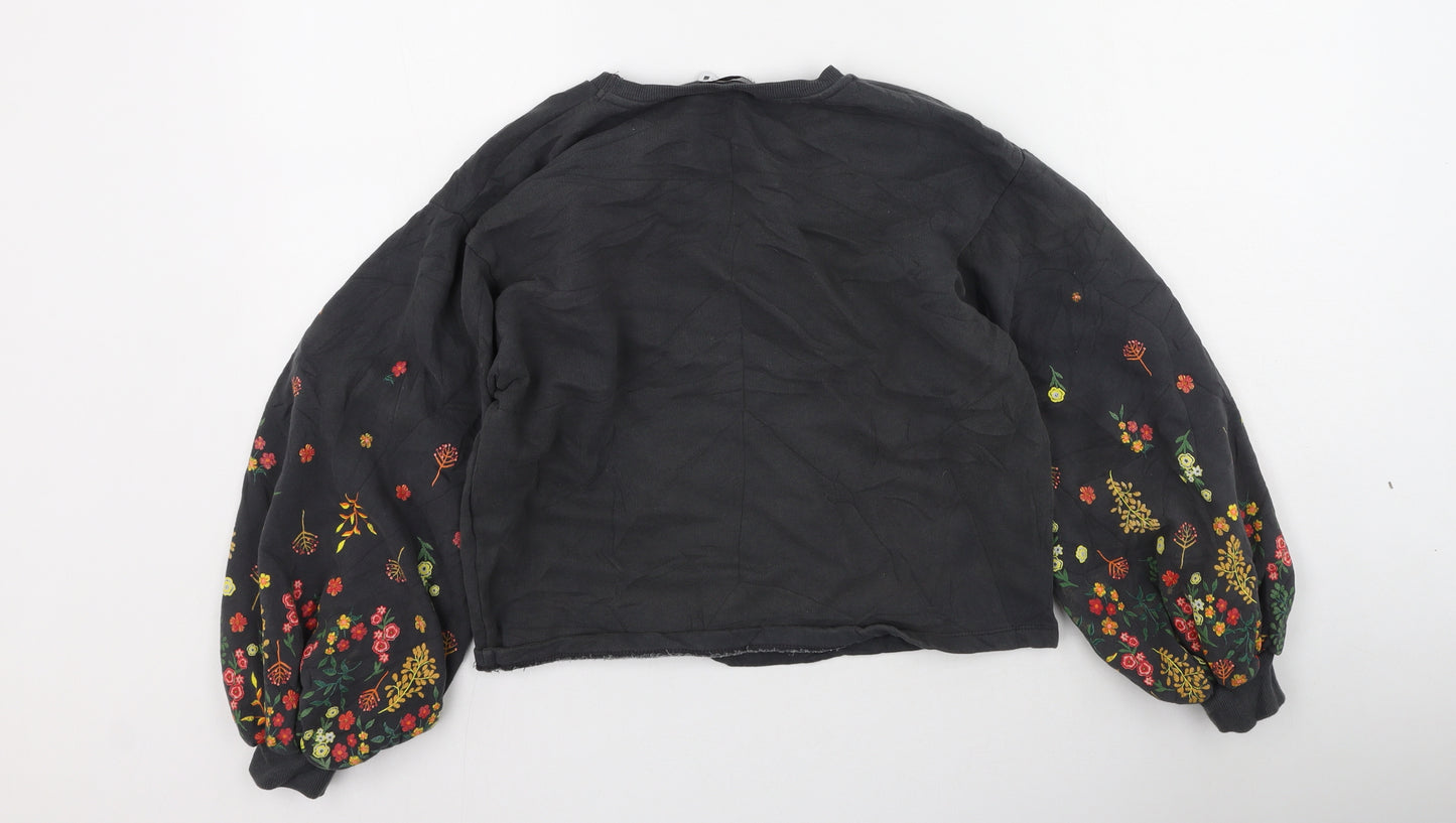 Zara Womens Multicoloured Floral Cotton Pullover Sweatshirt Size XS