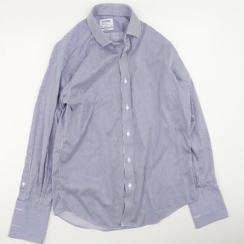 T.M.Lewin Mens Blue Striped Cotton  Button-Up Size 34 Collared