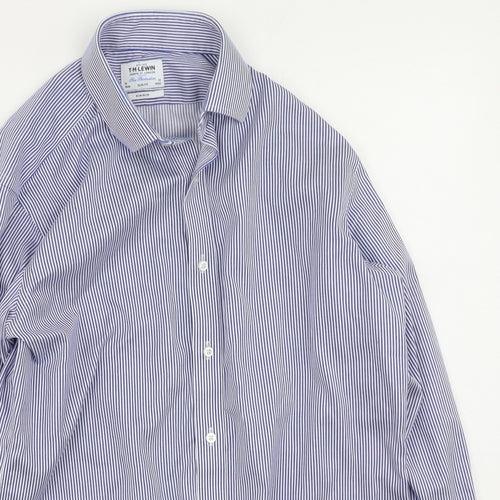 T.M.Lewin Mens Blue Striped Cotton  Button-Up Size 34 Collared