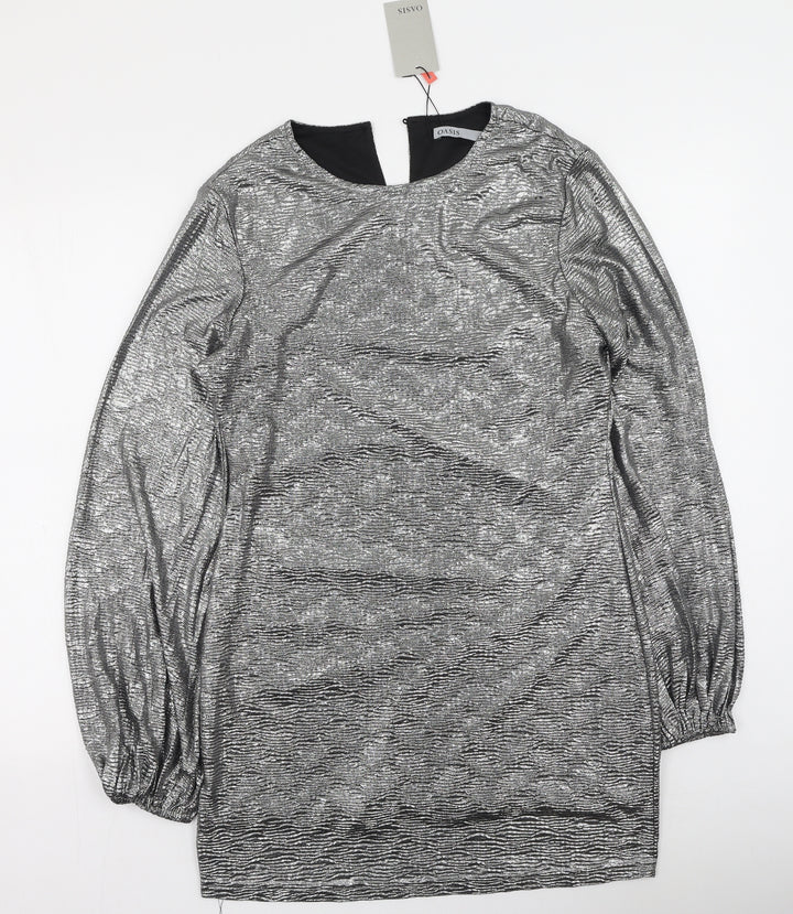 Oasis Womens Silver Polyester Bodycon Size L Round Neck