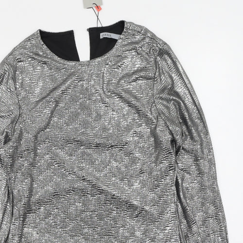 Oasis Womens Silver  Polyester Bodycon  Size L  Round Neck