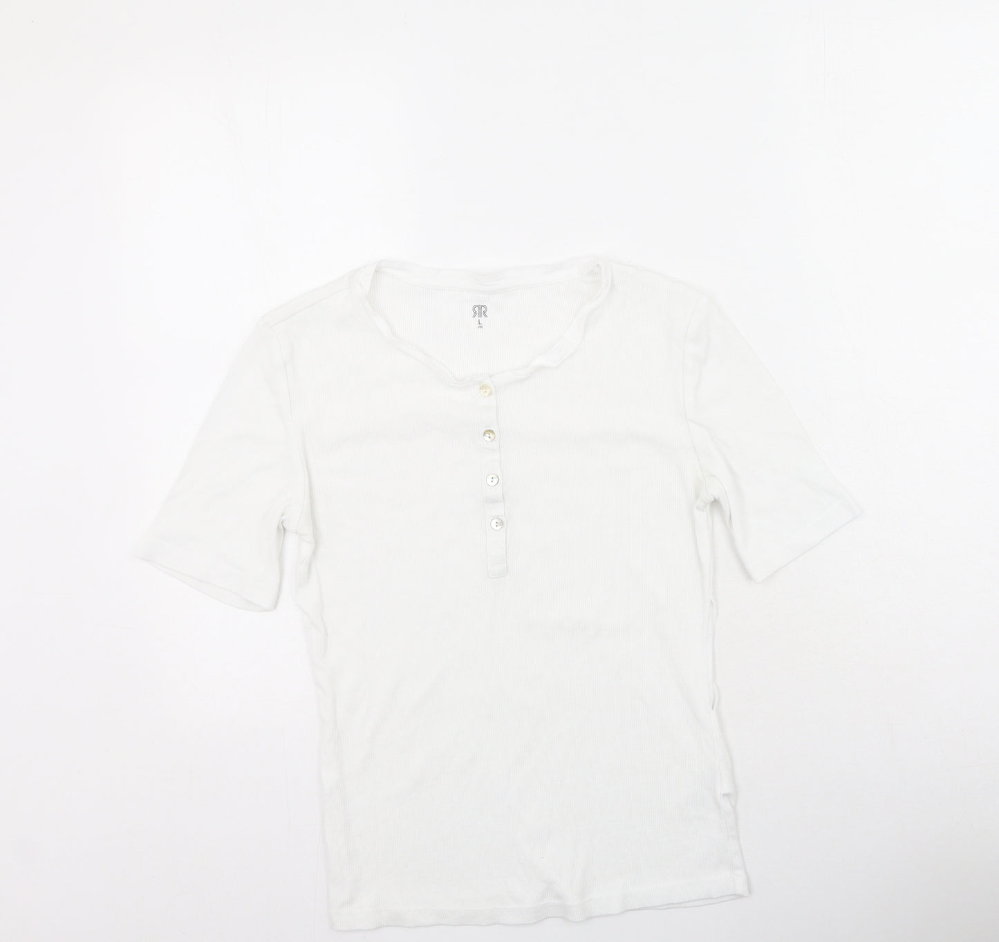 River Island Womens White  Cotton Basic T-Shirt Size L Round Neck