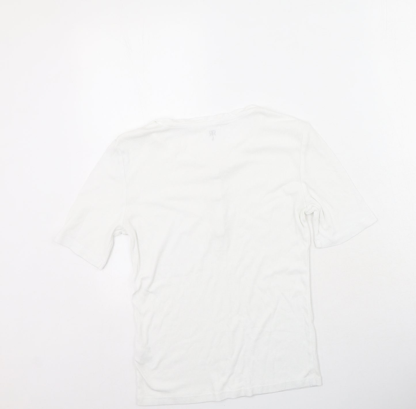 River Island Womens White  Cotton Basic T-Shirt Size L Round Neck