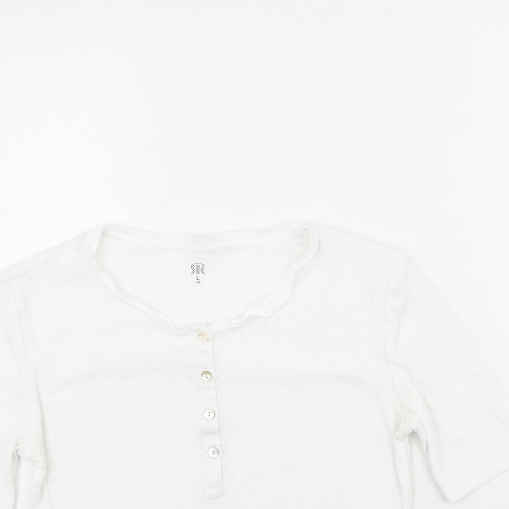 River Island Womens White  Cotton Basic T-Shirt Size L Round Neck