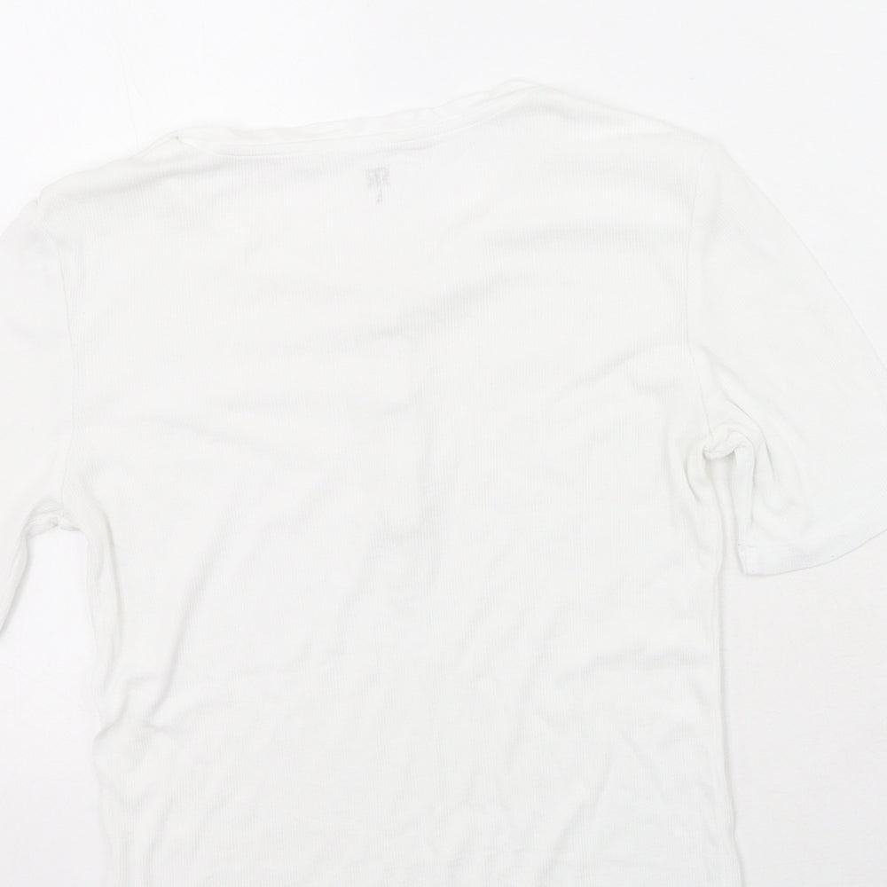 River Island Womens White  Cotton Basic T-Shirt Size L Round Neck
