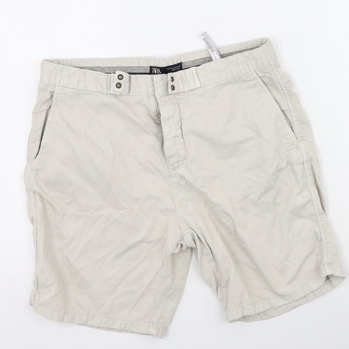 Zara Mens Beige  Cotton Chino Shorts Size 42 L7 in Regular