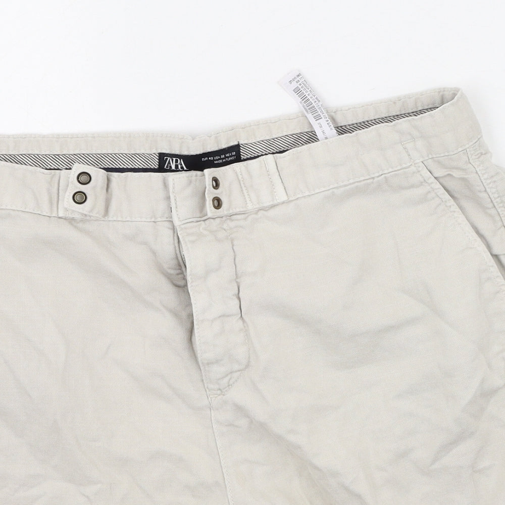 Zara Mens Beige  Cotton Chino Shorts Size 42 L7 in Regular