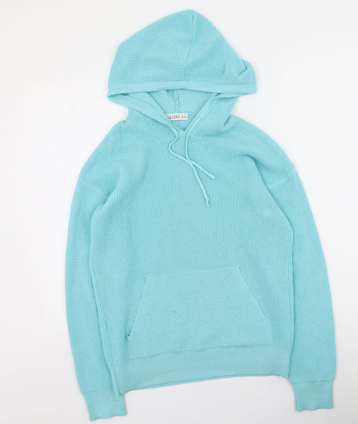 Gallery Womens Blue Cotton Pullover Hoodie Size S