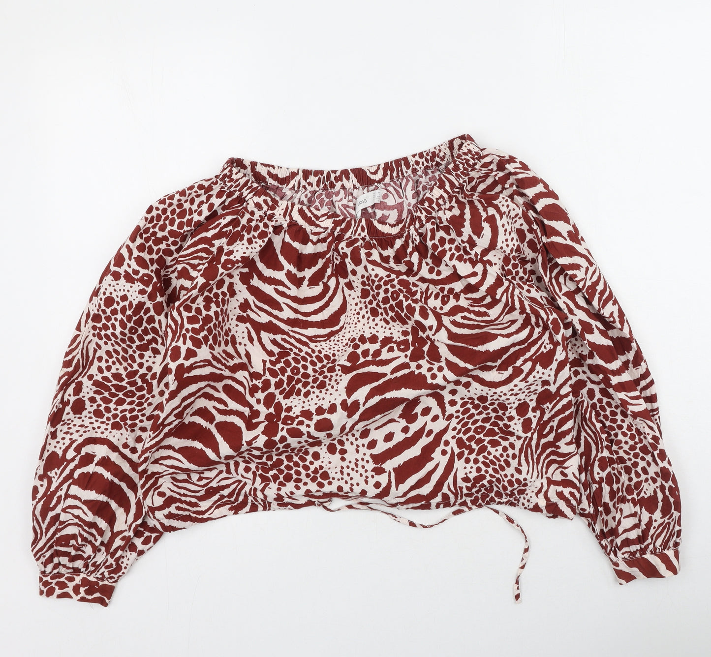 MNG Womens Multicoloured Animal Print Cotton Basic Blouse Size XS Off the Shoulder