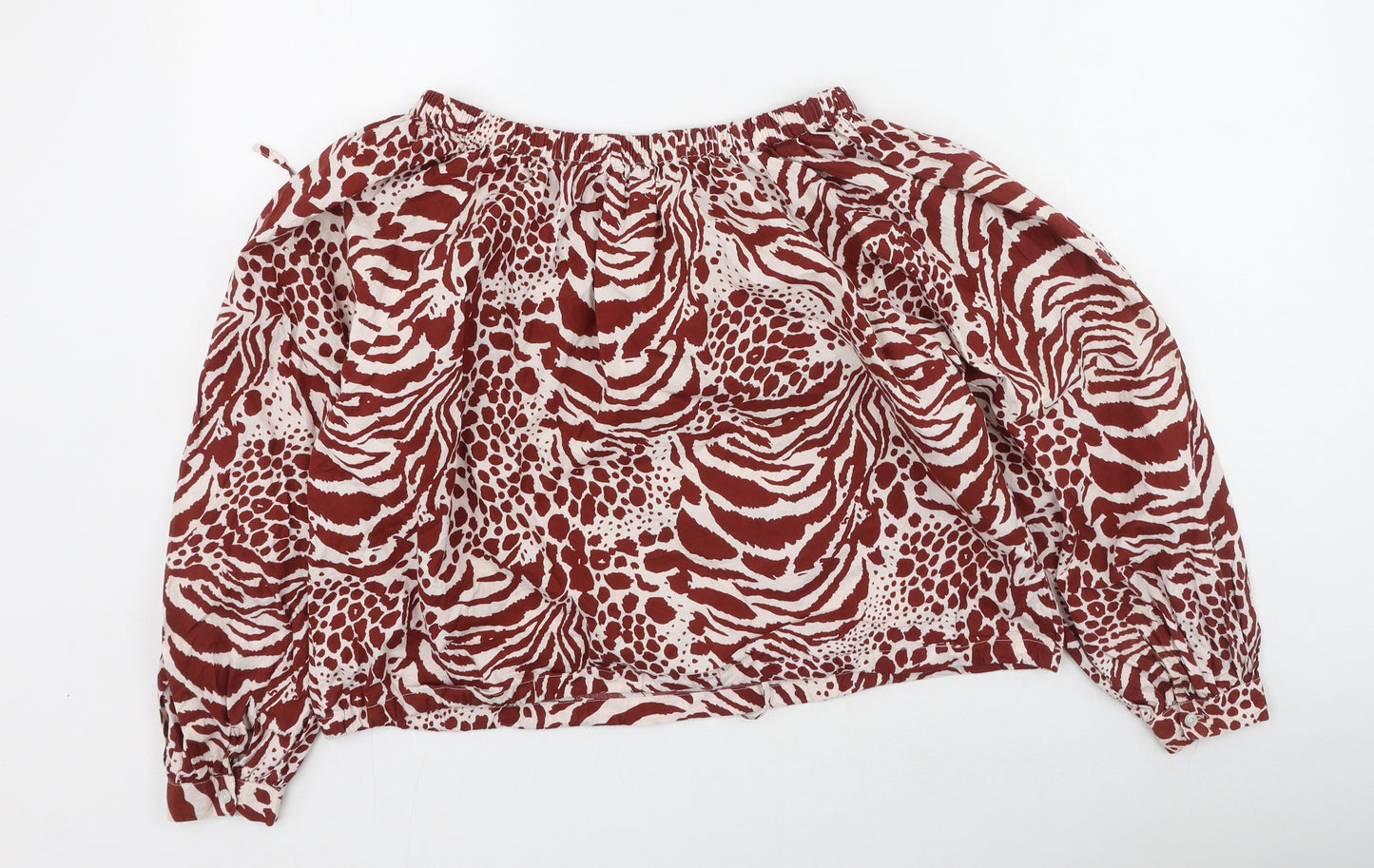 MNG Womens Multicoloured Animal Print Cotton Basic Blouse Size XS Off the Shoulder