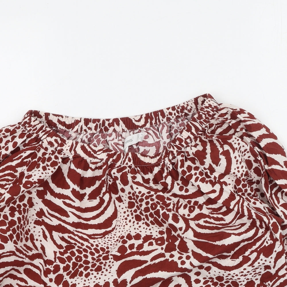 MNG Womens Multicoloured Animal Print Cotton Basic Blouse Size XS Off the Shoulder