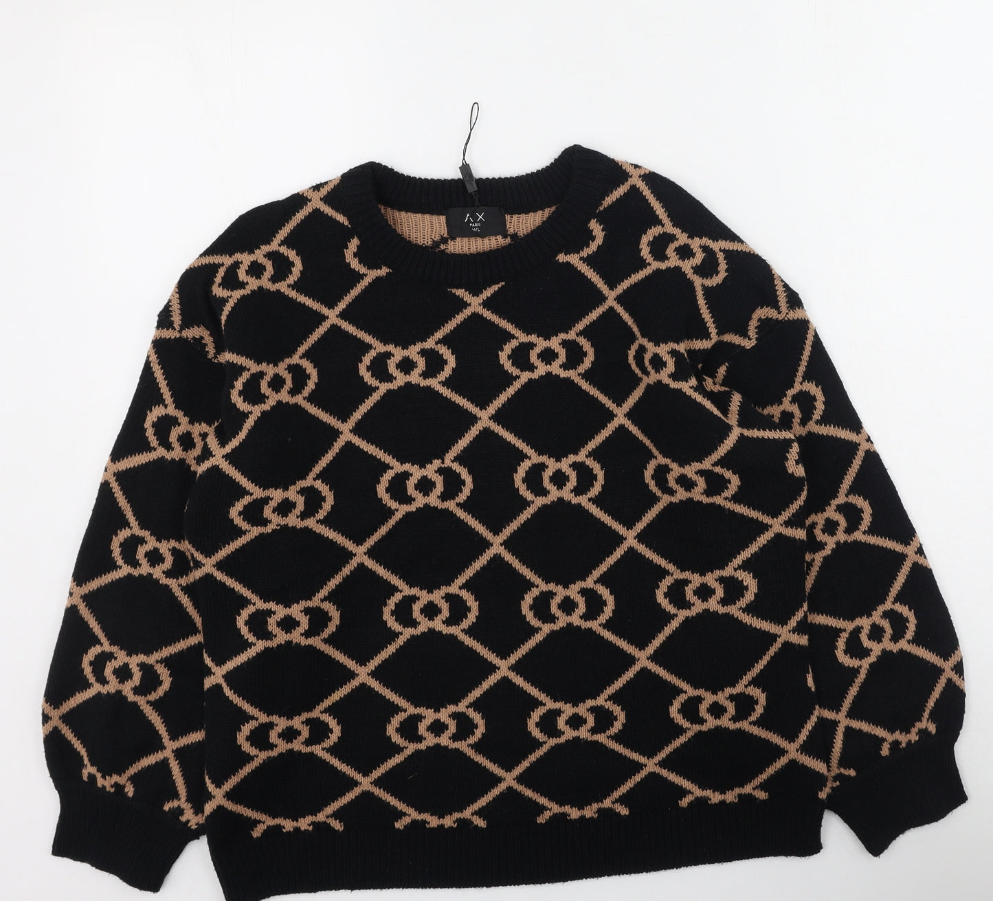 AX Paris Womens Multicoloured Round Neck Geometric Acrylic Pullover Jumper Size M