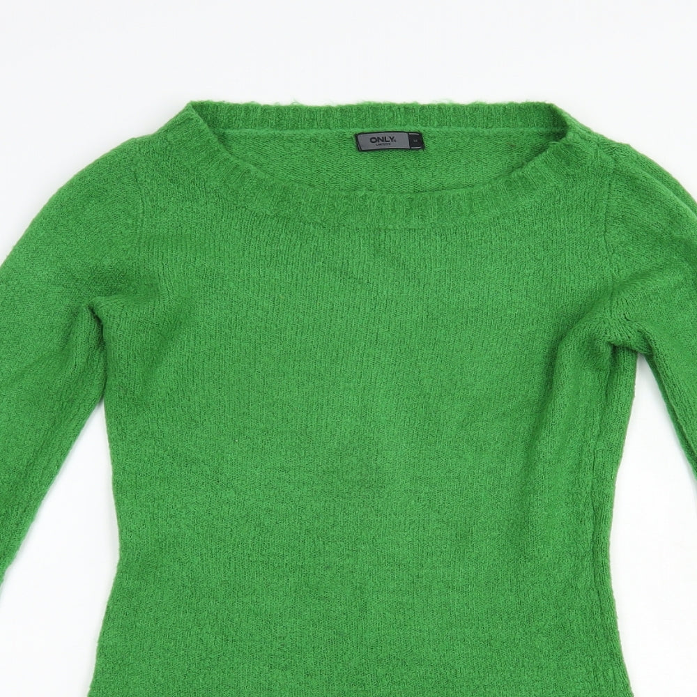 Only Womens Green Boat Neck  Acrylic Pullover Jumper Size M