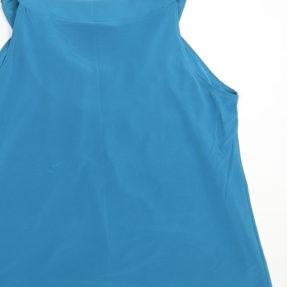 Attitudes Womens Blue  Polyester Basic T-Shirt Size M Scoop Neck - Embellished Neckline