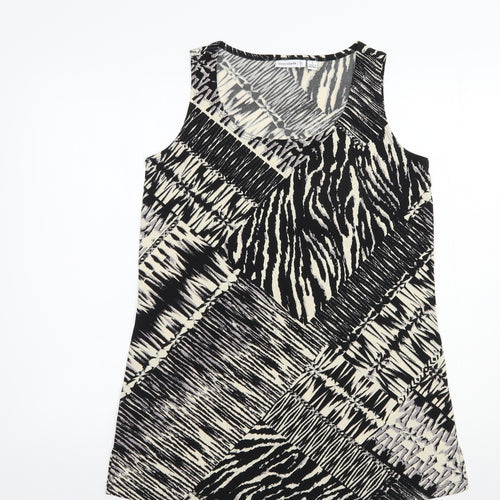 Susan Graver Womens Black Animal Print Polyester Basic Tank Size S Scoop Neck