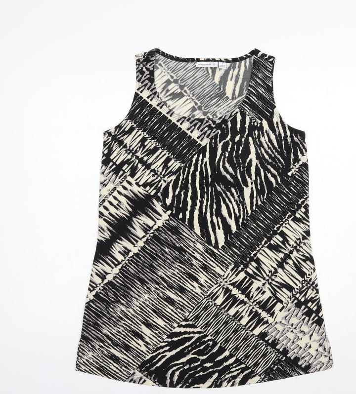 Susan Graver Womens Black Animal Print Polyester Basic Tank Size S Scoop Neck