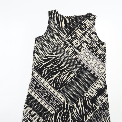 Susan Graver Womens Black Animal Print Polyester Basic Tank Size S Scoop Neck