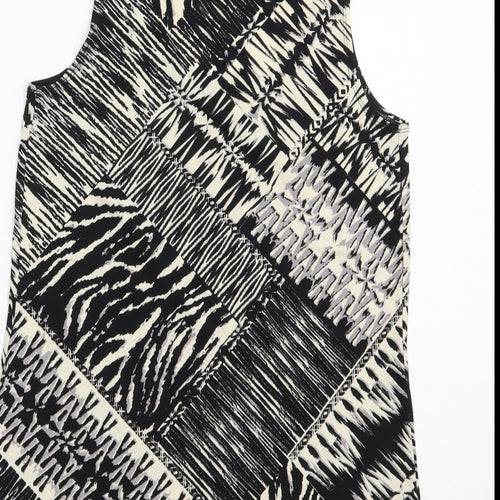 Susan Graver Womens Black Animal Print Polyester Basic Tank Size S Scoop Neck