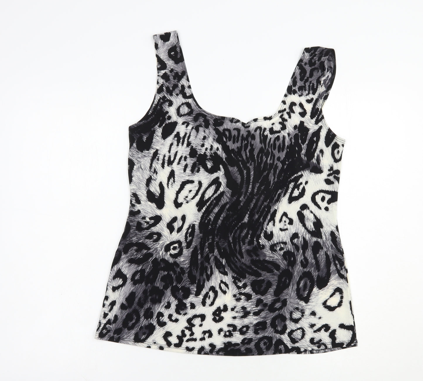 Attitudes Womens Grey Animal Print Polyester Basic Tank Size M Scoop Neck