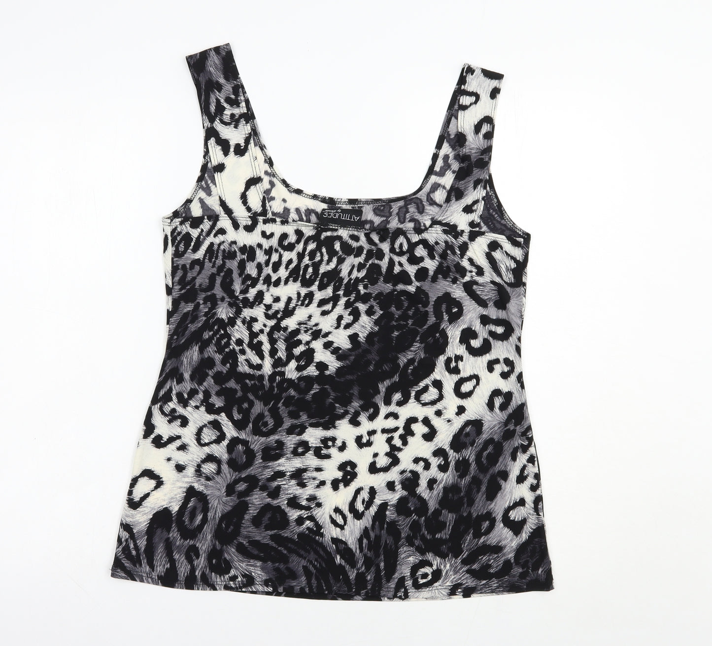 Attitudes Womens Grey Animal Print Polyester Basic Tank Size M Scoop Neck
