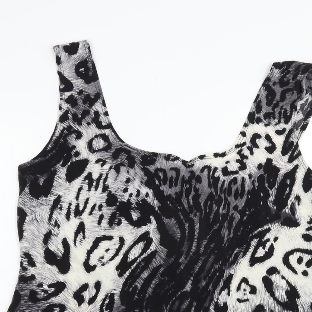Attitudes Womens Grey Animal Print Polyester Basic Tank Size M Scoop Neck