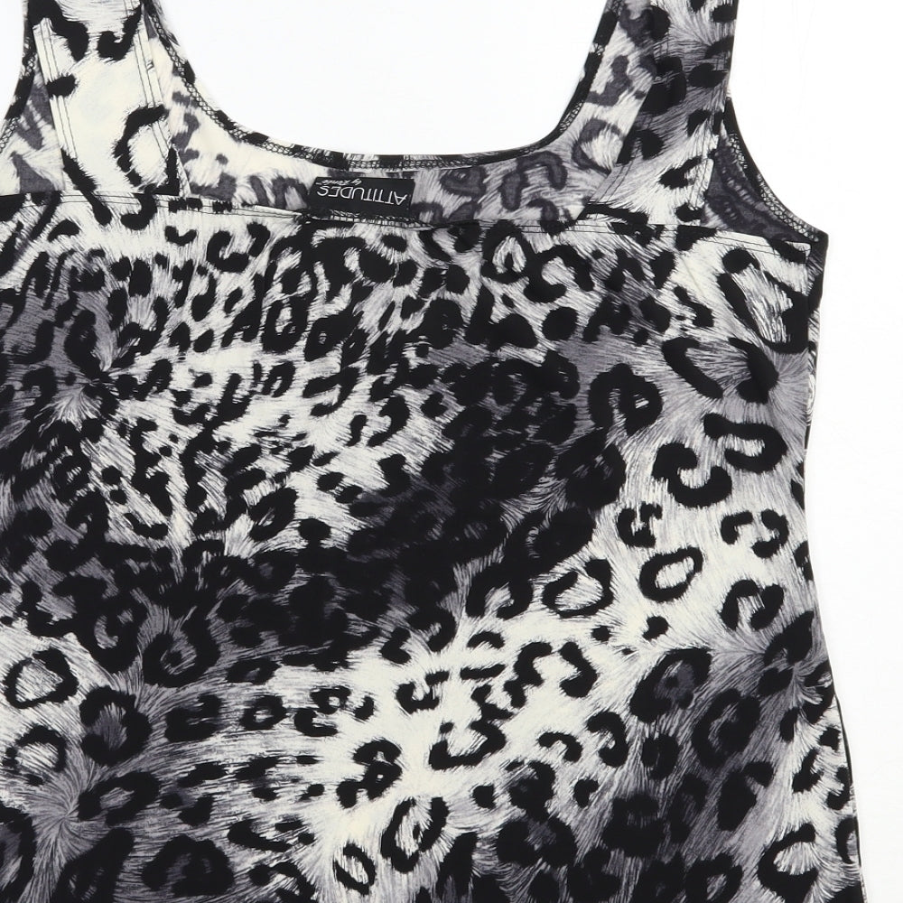 Attitudes Womens Grey Animal Print Polyester Basic Tank Size M Scoop Neck