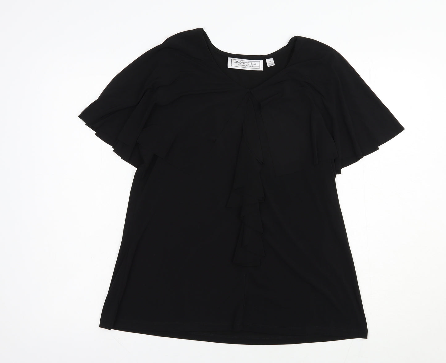 Simontons Womens Black  Polyester Basic Blouse Size M V-Neck