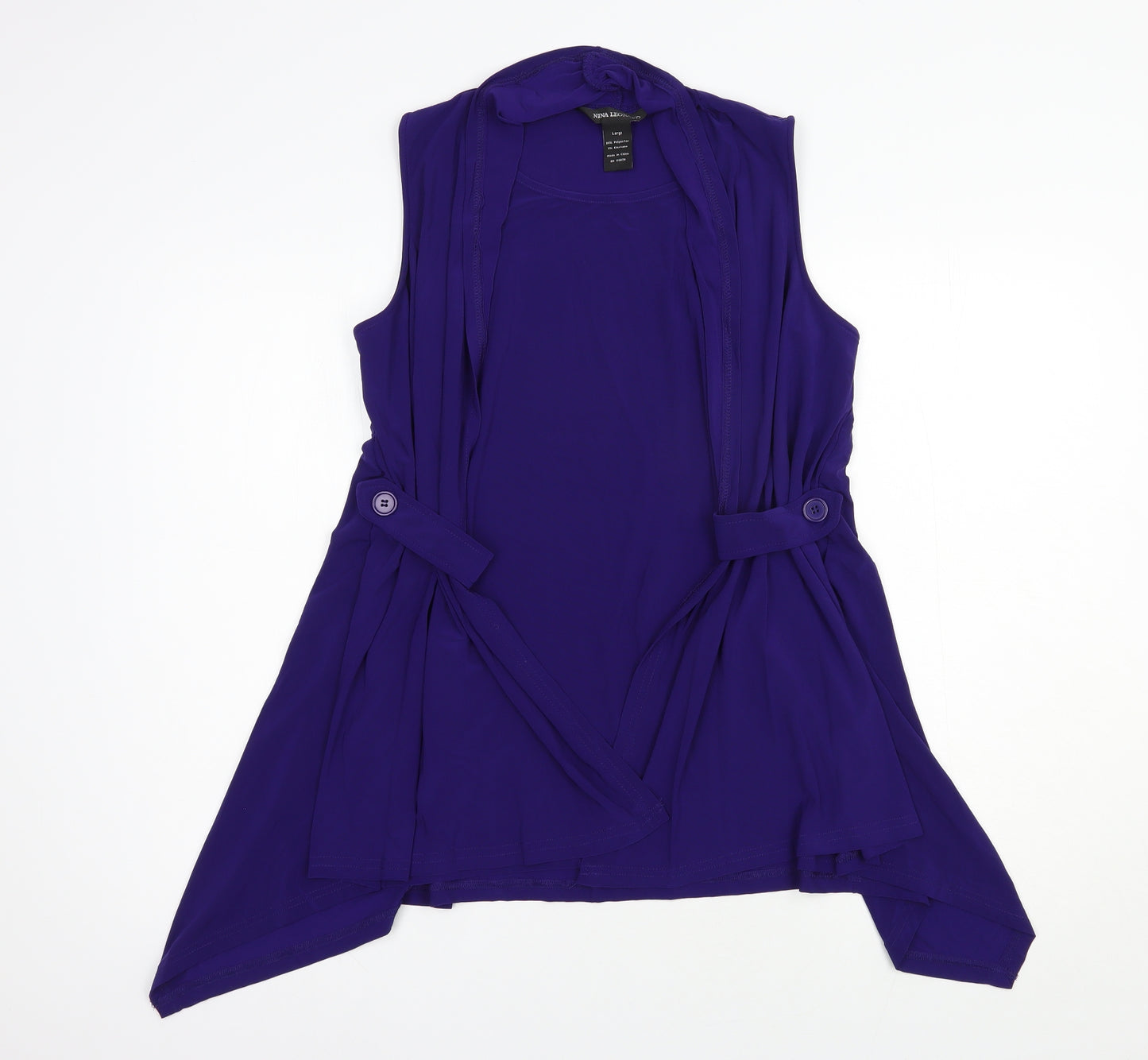 Nina Leonard Womens Purple  Polyester Basic Blouse Size L Round Neck