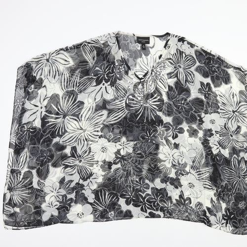 Anthony Studio Womens Black Floral Polyester Tunic Blouse Size S V-Neck - Beach Cover Up