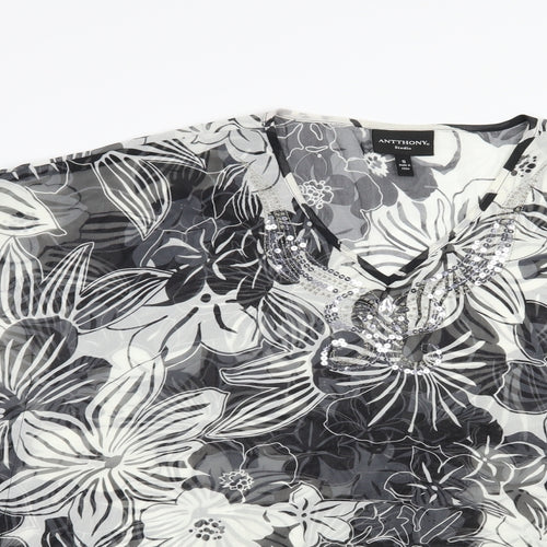 Anthony Studio Womens Black Floral Polyester Tunic Blouse Size S V-Neck - Beach Cover Up