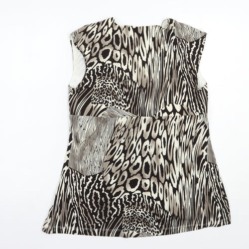 Attitudes Womens Brown Animal Print Polyester Basic Blouse Size L V-Neck