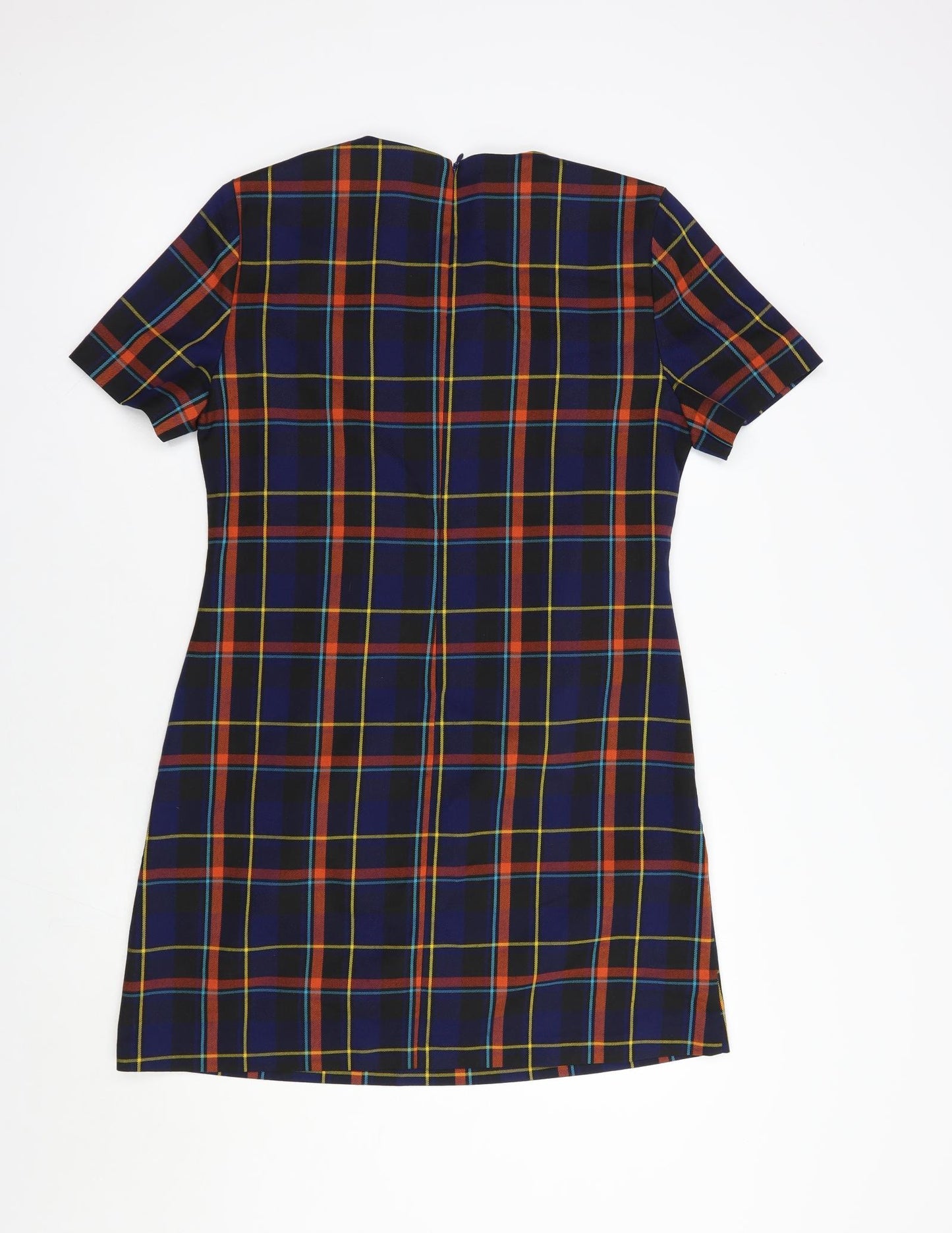 George Womens Blue Plaid Polyester Shift  Size 12  Round Neck Zip
