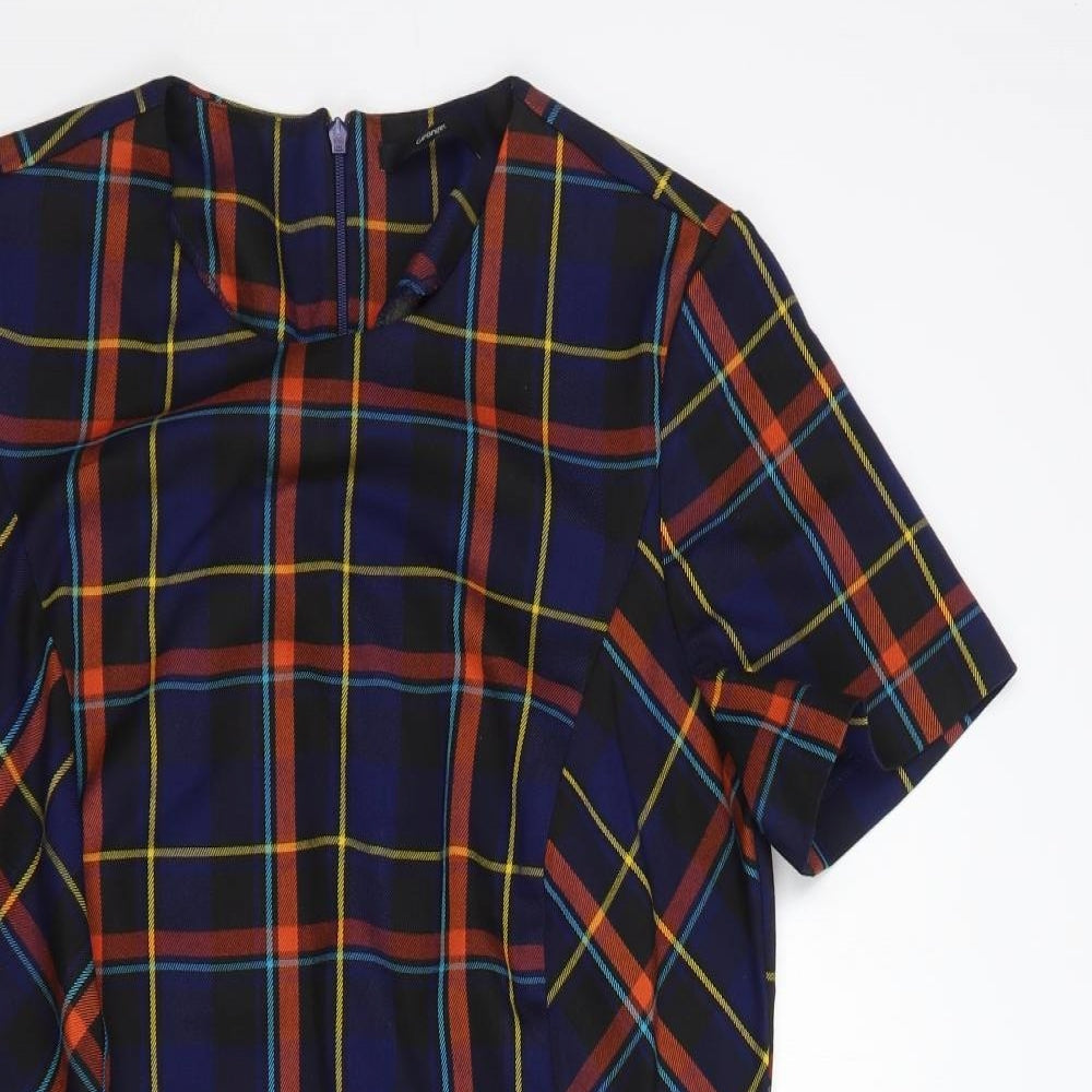 George Womens Blue Plaid Polyester Shift  Size 12  Round Neck Zip