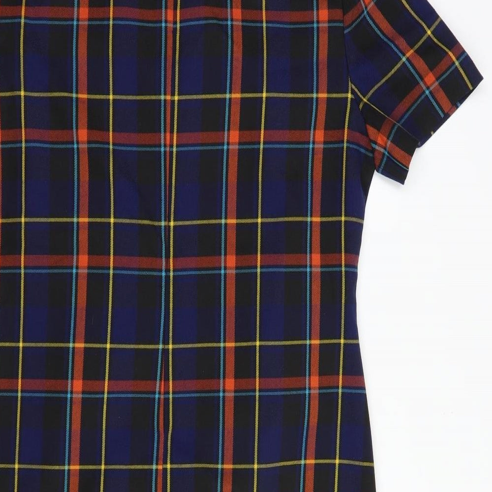 George Womens Blue Plaid Polyester Shift  Size 12  Round Neck Zip