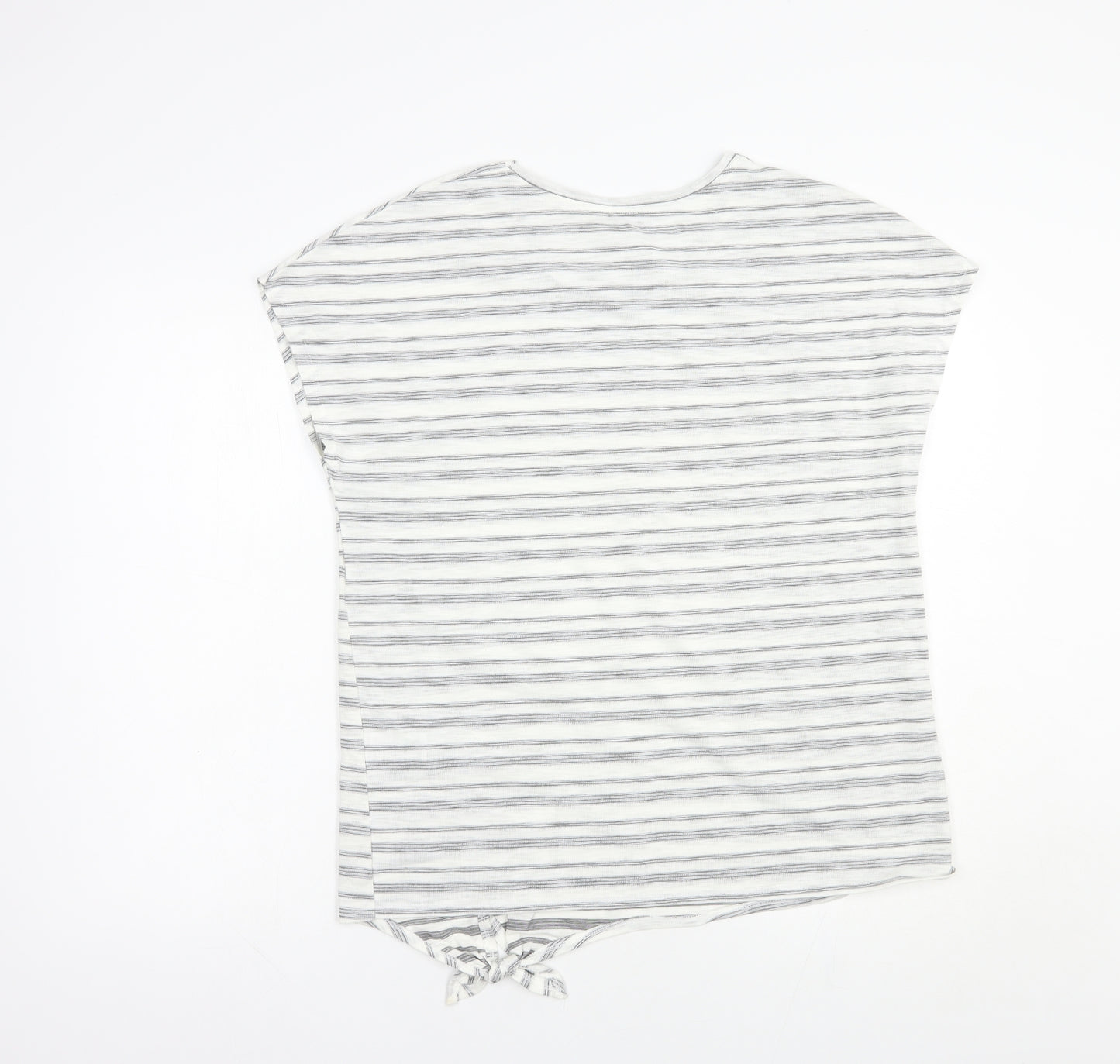 Papaya Womens White Striped Cotton Basic T-Shirt Size 14 Crew Neck