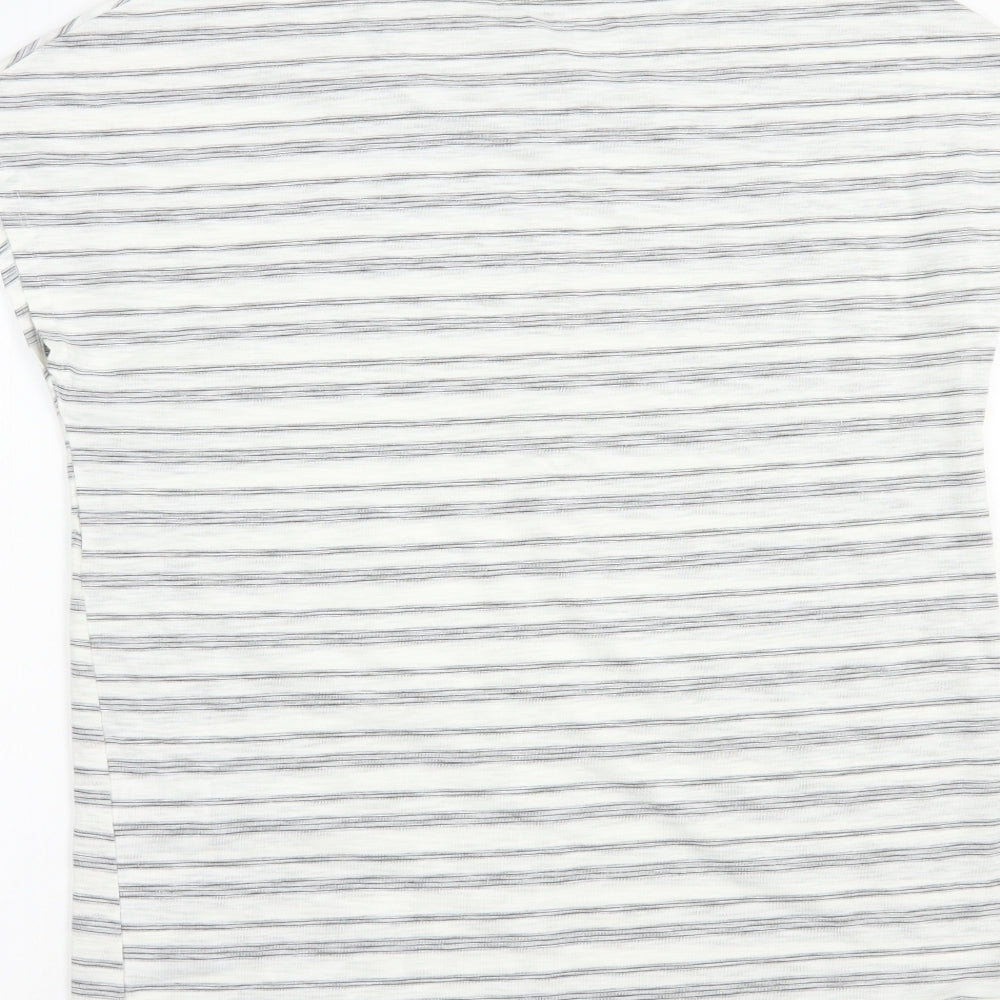 Papaya Womens White Striped Cotton Basic T-Shirt Size 14 Crew Neck