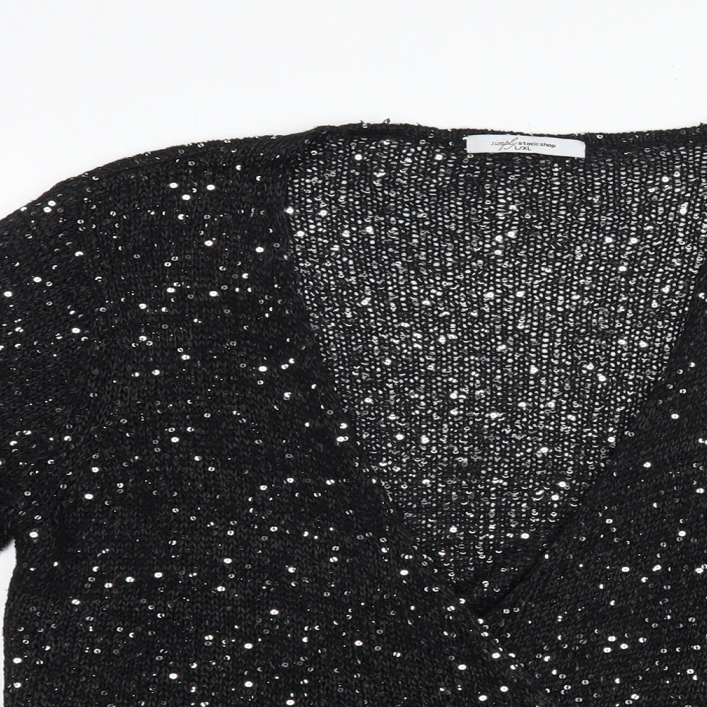 Simply Stock Shop Womens Black V-Neck  Nylon Cardigan Jumper Size L