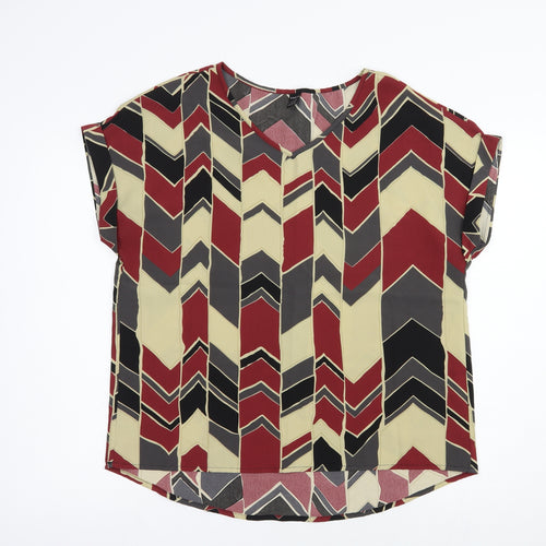 SheIn Womens Multicoloured Geometric Polyester Basic Blouse Size L V-Neck